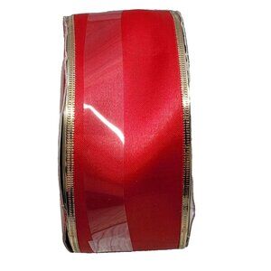 Satin Red Ribbon Gold Trim‎ Wired Christmas Wreath Bow Wedding Craft 100 ft 2.5"